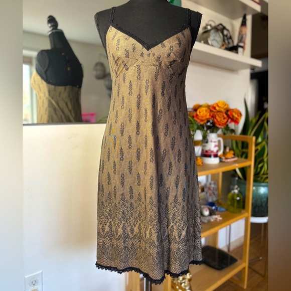 Soma Dresses & Skirts - Vintage Brown/Black Lace Slip Dress Floral Y2K Spring Feminine Romantic Size Sm